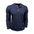 thumbnail image 3 of Henley Tops for Men Vintage Long Sleeve Cotton Tees No Collar Button Up Gym Workout Shirts, 3 of 7