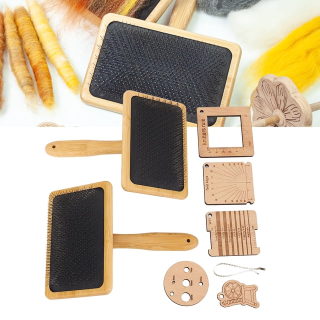 Wool Blending Board Carding Brush Set, Angle Meter Knitting Gauge Set Portable Multifunctional Chain for Coats Sweaters Felt Carpets