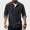 thumbnail image 4 of ZCFZJW Men's Corduroy Button Down Shirt Color Block Long Sleeve Casual Collared Wrinkle Free Classic Fit Untucked Shirts with Pocket Dark Gray XXL, 4 of 9