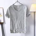 thumbnail image 3 of Joernso Summer Men Thin Breathable T-shirt V-neck Short Sleeve Solid Color Casual Basic Tees Casual Bottoms Pullover Tops, 3 of 8