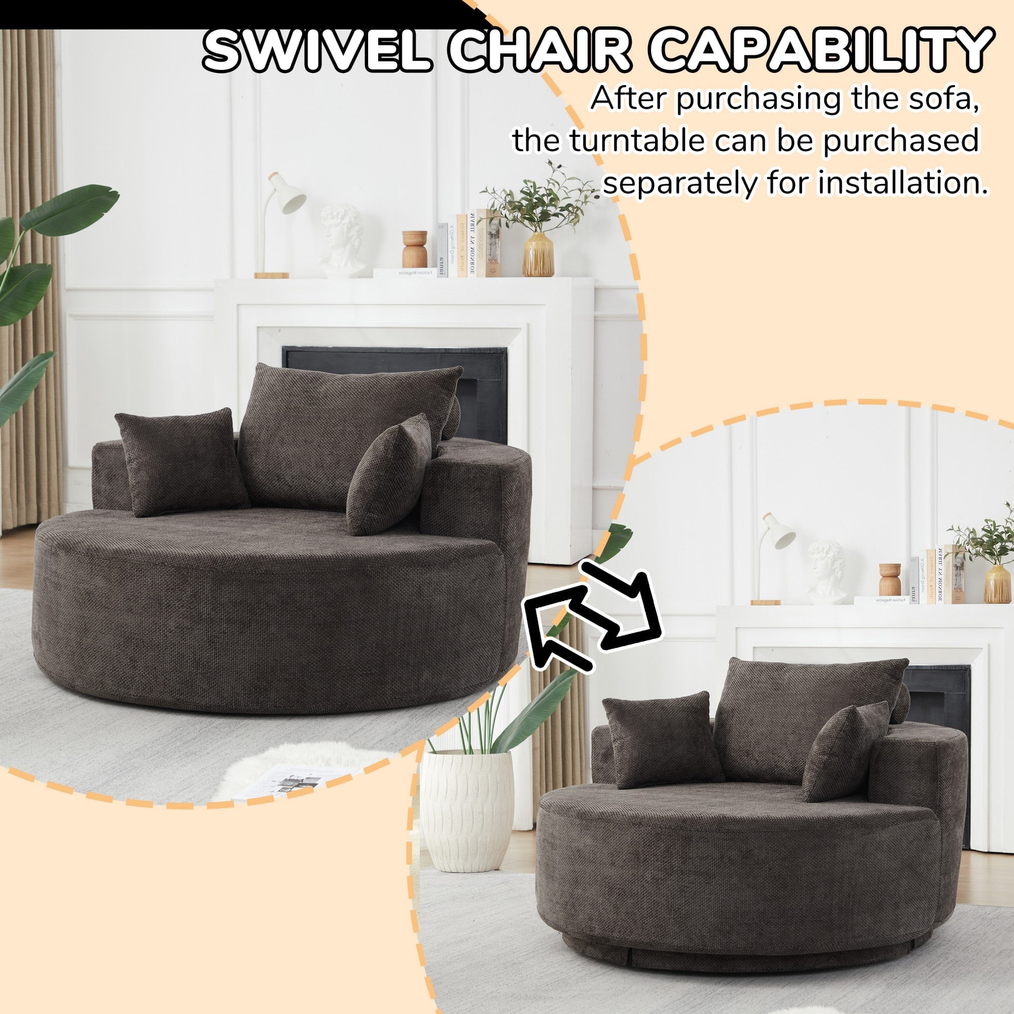 Sailvan 55" Modern Chenille Single Seater Lounge Chair, Modular Cloud Sofa with Enveloping Pillows, No Assembly Lazy Chair for Living Room Grey