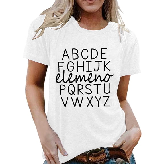 Short Sleeve T Shirts For Women Letter Print Casual Crew Neck Graphic Sun Shirt Women