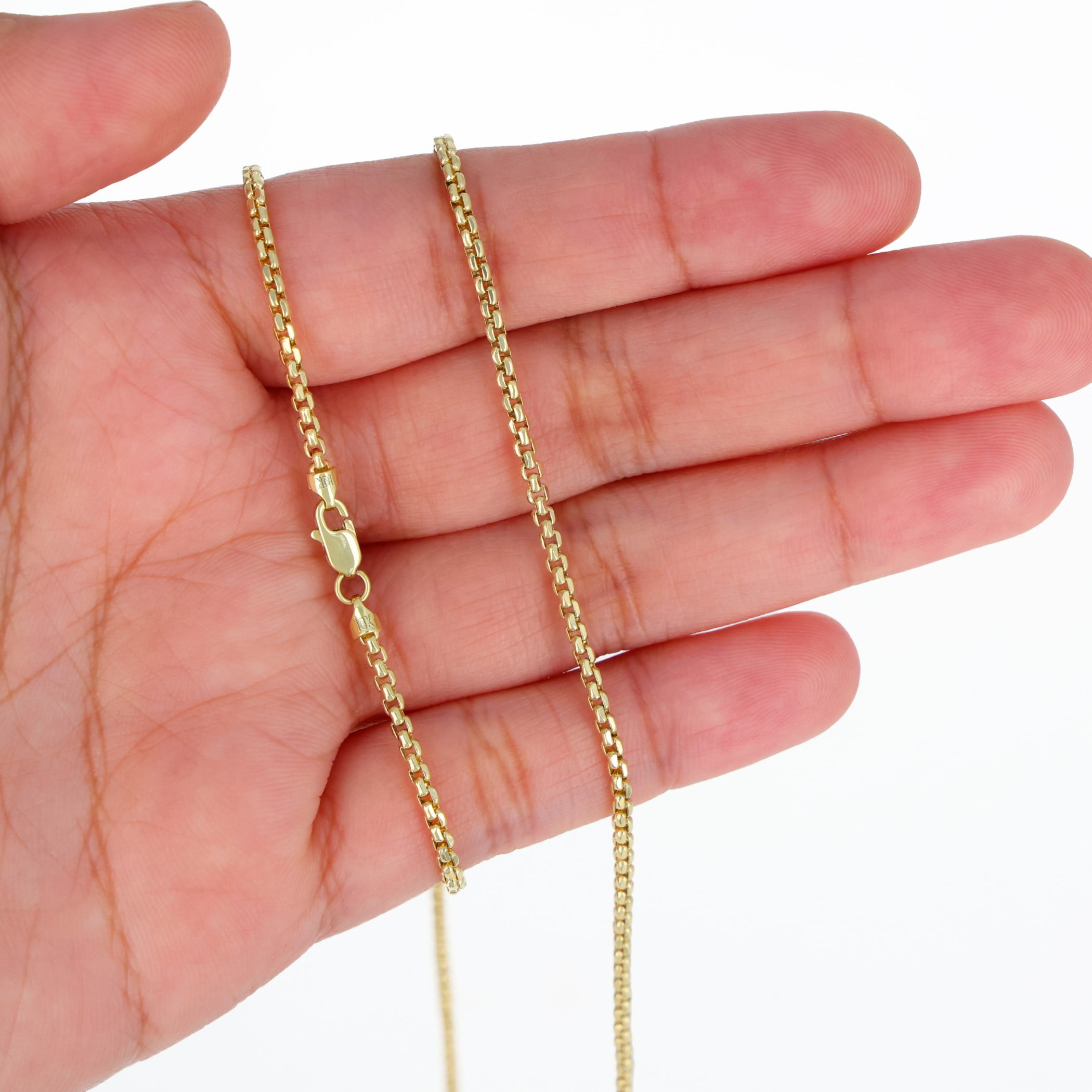 Nuragold 10k Real Yellow Gold Round Box 2mm Venetian LInk Chain Necklace (16"-30") Dainty Italian Jewelry for Men & Women