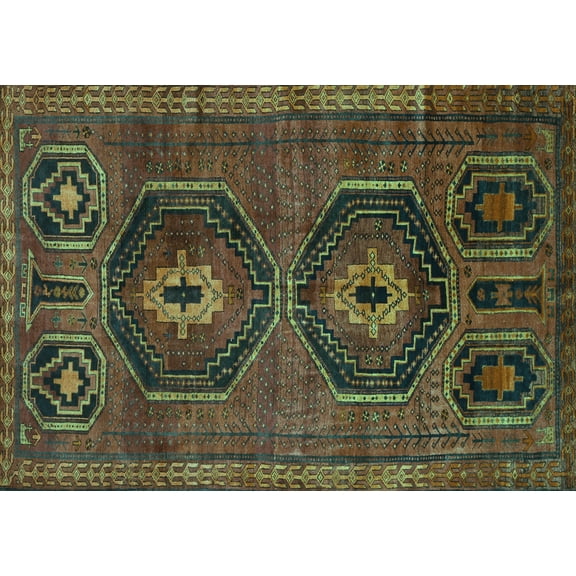 Ahgly Company Indoor Rectangle Persian Turquoise Blue Traditional Area Rugs, 5' x 7'