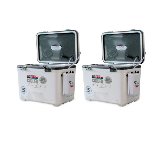 Engel 30 Quart Hard Sided Live Bait Fishing Dry Box Coolers, White (2