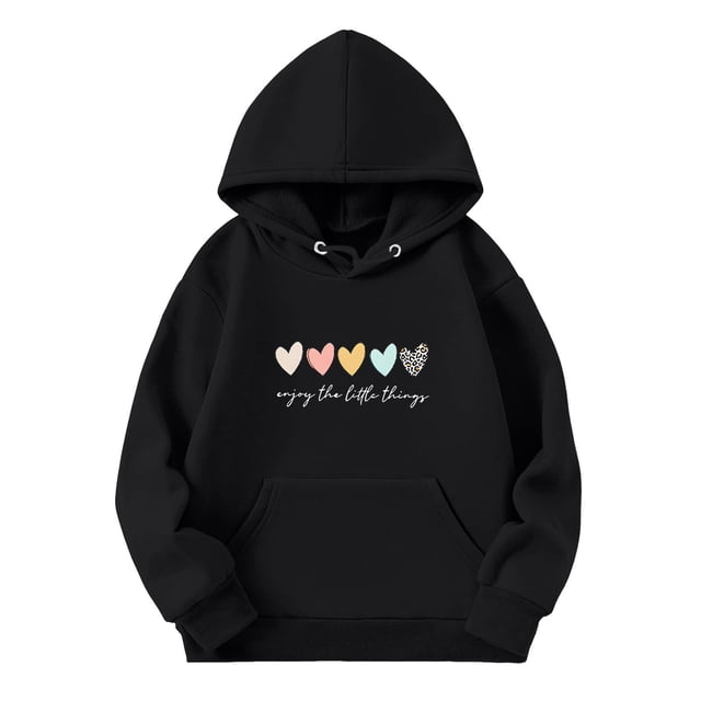 PMVFHDE Chandails en Molleton à Col Rond Fille Graphique Enfants Filles Chemise de Sport Garçon Fille Décontracté Chandail à Capuchon Chandail à Capuche avec Poche Adapté pour Ados Filles Garçons Noir, 3-4 Ans