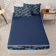 thumbnail image 4 of Manfei Rustic Camo Zipper Twin Comforter Sets with Fitted Sheet and 2 Pillowcases,Vintage Wildlife Zipper Bedding Set,Blue,Navy Blue Reversible,4pcs, 4 of 8