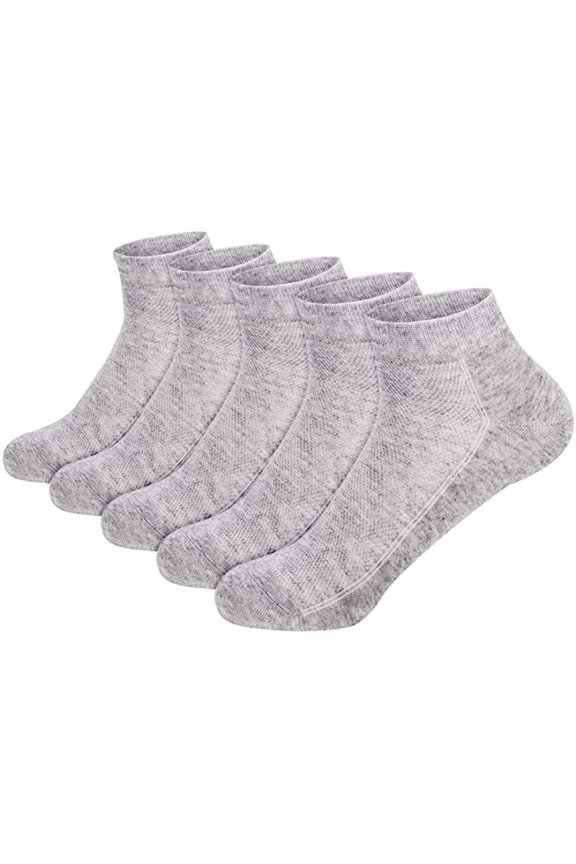 Women Thin Mesh Bamboo Ankle Breathable Sock Summer Low-Cut Socks 5 Pairs (Grey, Large)