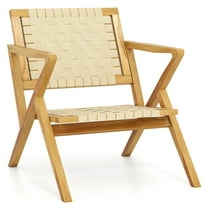 Gymax Teak Wood Patio Chair w/Webbing Seat & Backrest Mid-century Accent Chair