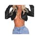 thumbnail image 4 of VISgogo Abrigos cortos para mujer Cuero de PU con solapa, un botón Estilo casual Ropa de primavera delgada VISgogo moda, 4 of 5