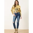 thumbnail image 4 of Chaqueta recortada metálica Allegra K para mujer brillante con cremallera y cuello levantado Oro M, 4 of 4