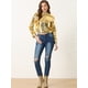 thumbnail image 4 of Chaqueta recortada metálica para mujer Chaquetas holográficas de motorista brillante con cremallera y cuello levantado Oro L, 4 of 4