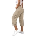 thumbnail image 4 of TEAJOPSUU Womens Cargo Capri Pants Straight Leg Drawstring Elastic Waist Trousers with Side Pockets Casual Athletic Wear Beige, 4 of 6
