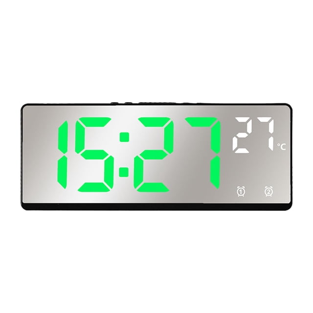 Abbracc Digital Alarm Clock Battery Powered or USB Adjustable Brightness 12H 24H Desktop Green Light