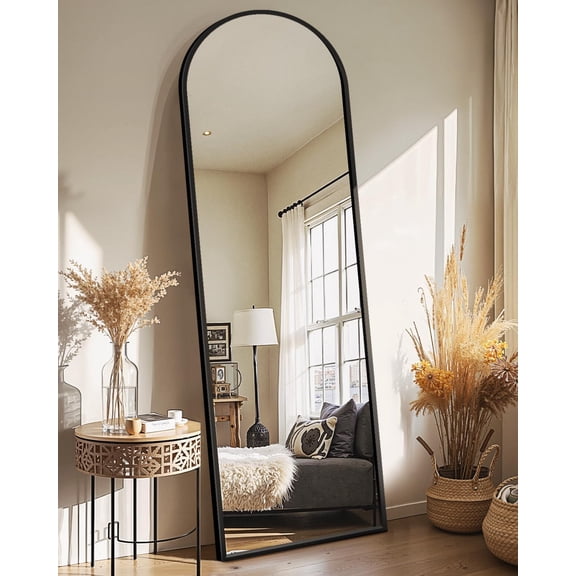 Delma Arched Full Length Mirror with Stand, Black Floor Mirror