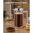 thumbnail image 2 of KFFKFF Stainless Steel French Press Coffee Maker, 51 Ounce (1.5 Liter) Double-Wall Insulated Coffee and Tea Brewer with Filter, Ideal for Cold Brew, Camping, Travel, and Home Use, Silver, 2 of 9
