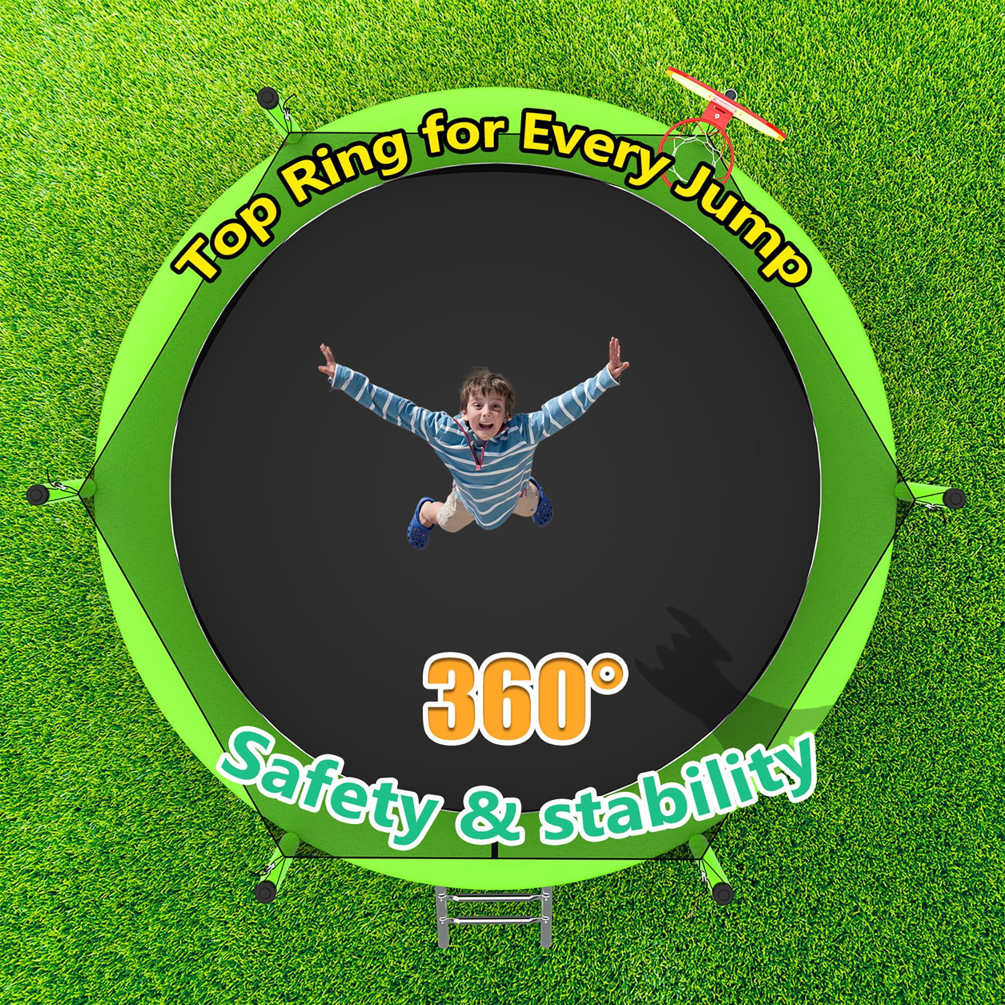 Mersco 10FT Heavy Duty Trampoline with Enclosure Net , Swing Set Outdoor Big Trampoline for Backyard, Kids Trampoline with Basketball Hoop, Birthday and Holiday Gifts for Kids,Green