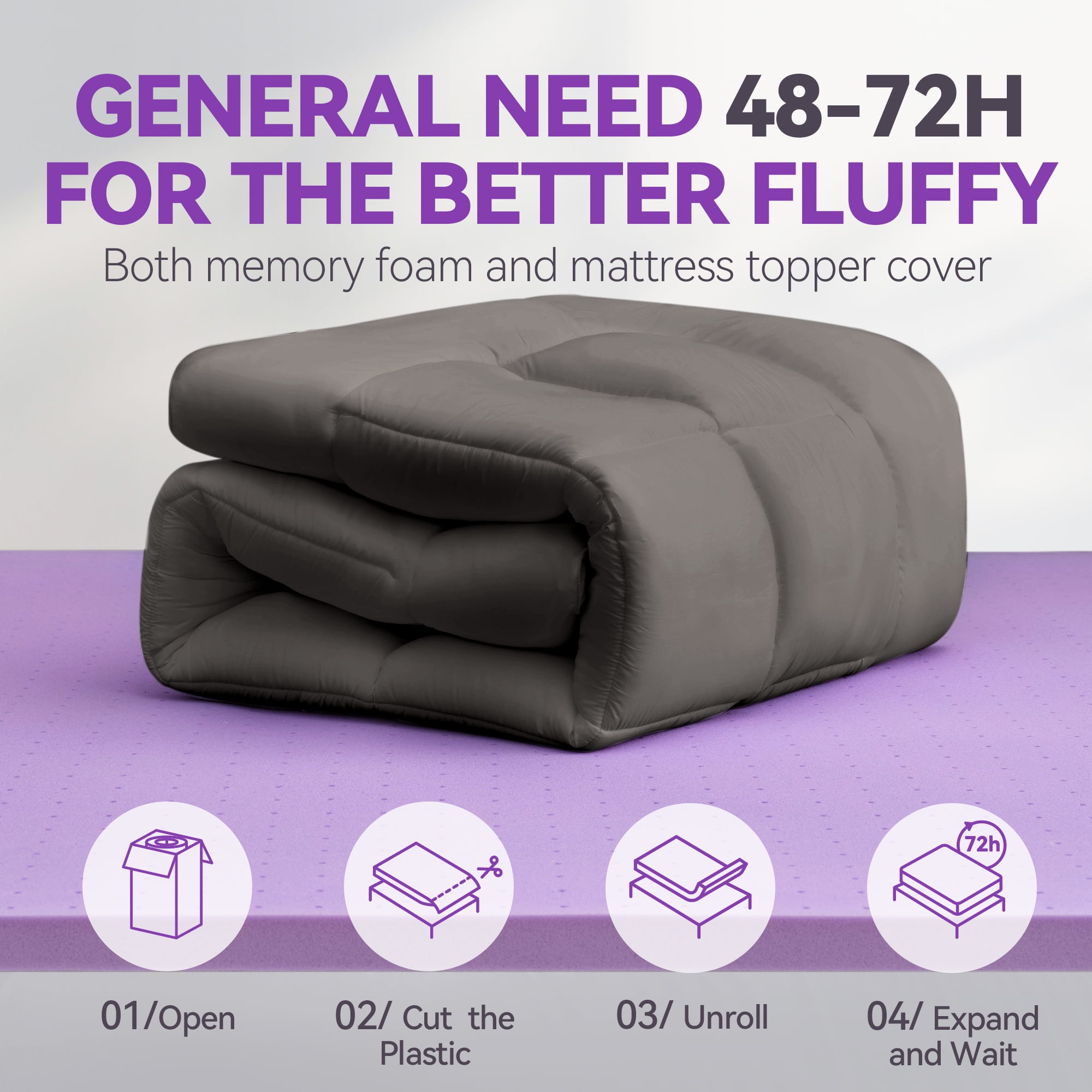 BDEUS Queen Size Dual Layer 5 inch Memory Foam Mattress Topper, 2 inch Gel Memory Foam and 3 inch Cooling Pillow Top Mattress Pad Cover for Back Pain,Gray