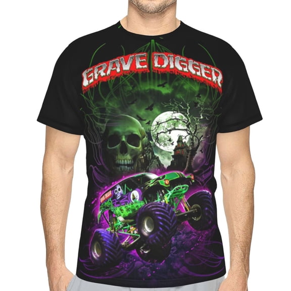 Monster-Grave Digger Trucks Men's T-Shirt Slim Fit Short Sleeve Shirts Casual Graphic Tees Tops