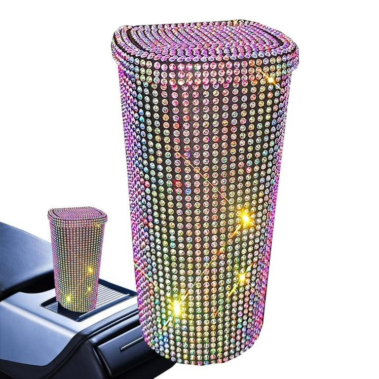 NiuKom Car Trash Can With Lid - Leakproof Hanging Garbage Bin, Butterfly Sparkle Design, 8.1x6.1x10.8 In