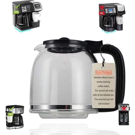 12-Cup Replacement Glass Carafe for Hamilton Beach FlexBrew Models 49933, 49980A, 49980Z, 49940, 49947, 49950, 49954, 49956, 49958, 49976 – Compatible with Listed Models