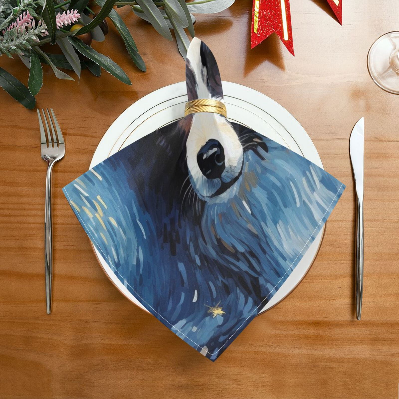 JSTEL Border Dog Starry Sky Cloth Napkins Set of 6, 20x20 Inch Washable and Reusable Napkin for Decoupage Dinner Party Everyday Use