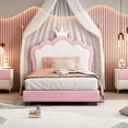 thumbnail image 2 of Gzxs Twin Size Upholstered Princess Platform Bed Frame with Crown-Shaped Headboard, No Box Spring Needed, Pink+Cream, 2 of 8