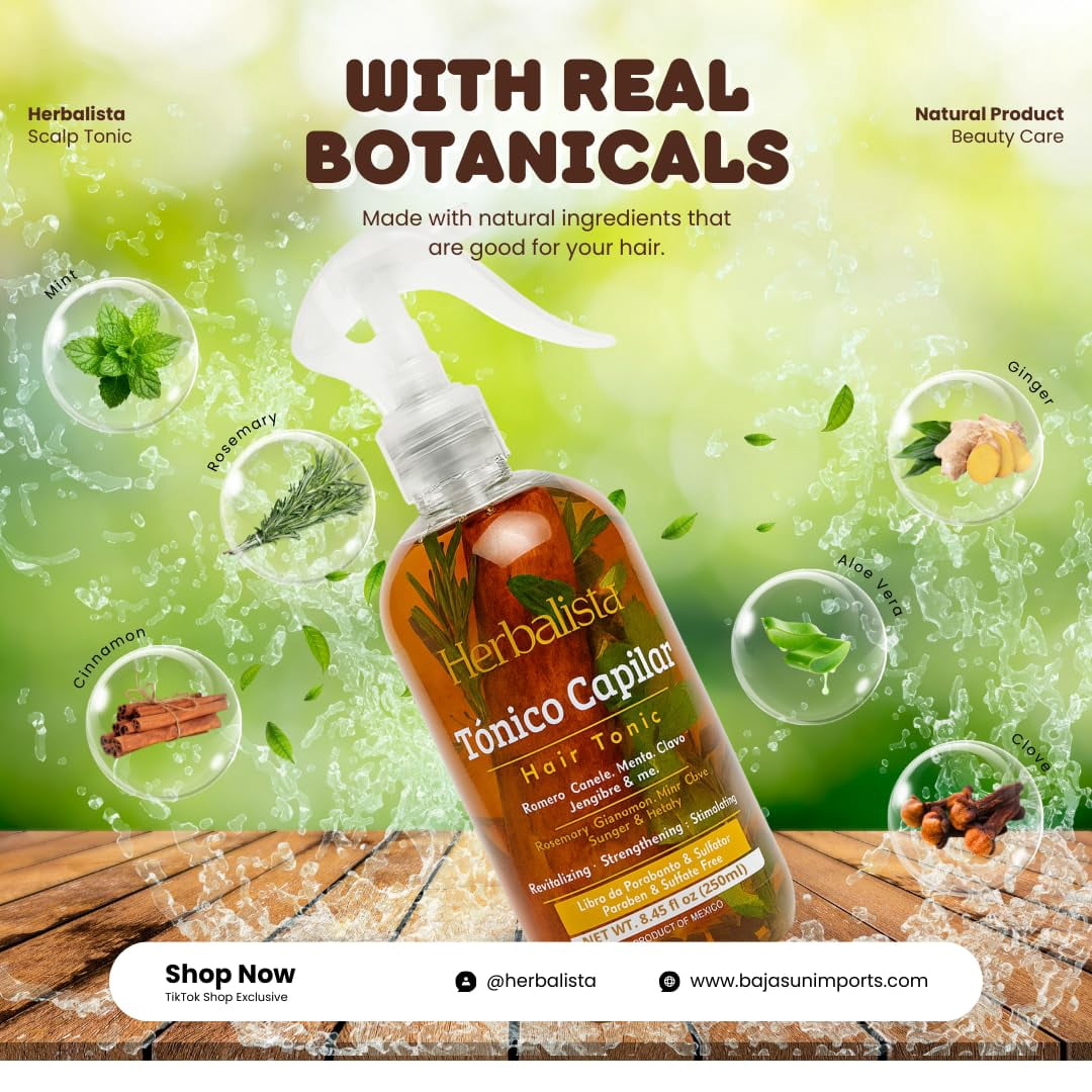 Herbalista Viral 3 Pack Herbal Hair Care Bundle – Shampoo & Conditioner 1000ml (33.8 fl oz) Each + Tonico Capilar 250ml – With Real Botanicals – 3 Piezas Shampoo & Acondicionador + Tonico Capilar.