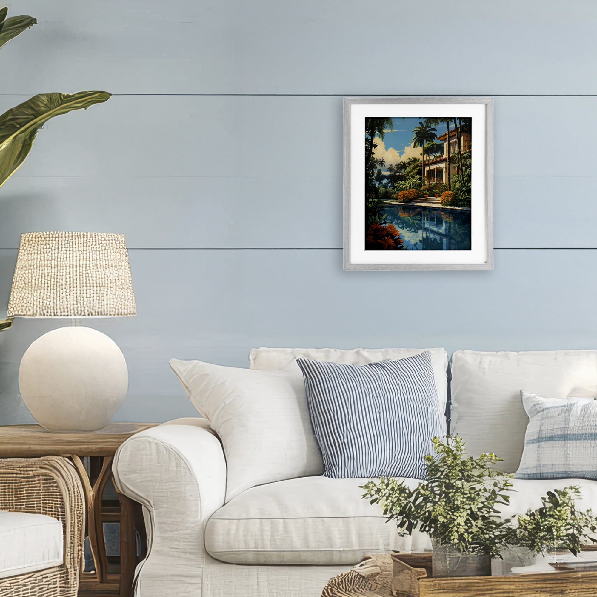 Stupell Industries Tropical Tranquility Villa Gray Framed Print Under Glass, design by Creative Studio