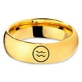 thumbnail image 2 of Tungsten Horoscope Aquarius Band Ring 7mm Men Women Comfort Fit 18k Yellow Gold Dome Polished, 2 of 4