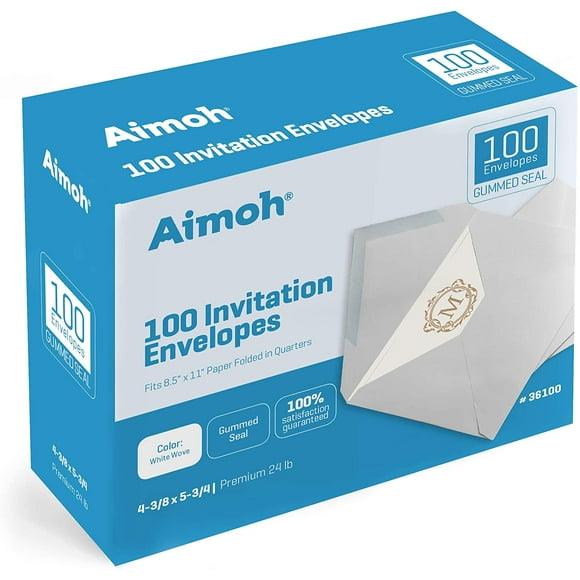 Enveloppes d'Invitation A2, 4-3/8 X 5-3/4 Pouces, 24 lb, Vélin Blanc, Fermeture Gommée, 100 Enveloppes - Idéal