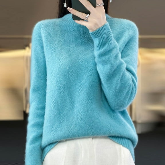 AGWOLF Fall Sweater for Women Casual Mock Neck Kint Pullover Cozy Lightweight Long Sleeve Tops fall Winter Jumper