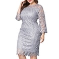 thumbnail image 3 of Enwejyy Womens Dinner Party Ball Gown Lace Splicing 3/4 Sleeve Round Neck Elegant Plus Size Dress, 3 of 4