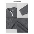 thumbnail image 5 of Womens Quarter Zip Pullover Sweaters Casual Collared V Neck Color Block Long Sleeve Loose Knit Fall Sweater Dark Gray L, 5 of 6