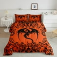 thumbnail image 2 of Damask Dragon Bed Comforter Set Boho Black Orange Gothic Animal Bedding Set Bohemian Exotic Floral Dragon Comforter Set For Adults Retro Victorian Baroque Flower Goth Quilt Set, 2 of 7