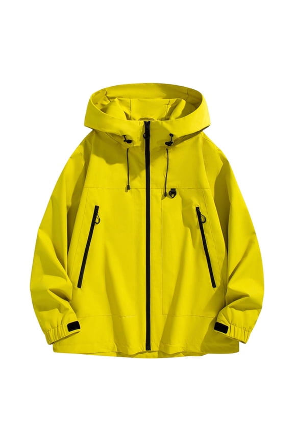 Mens Stormcoat Outdoor Sports Hiking Waterproof Windproof Zipper Hooded Jacket Fall Winter Casual Long Sleeve Outwear Coat