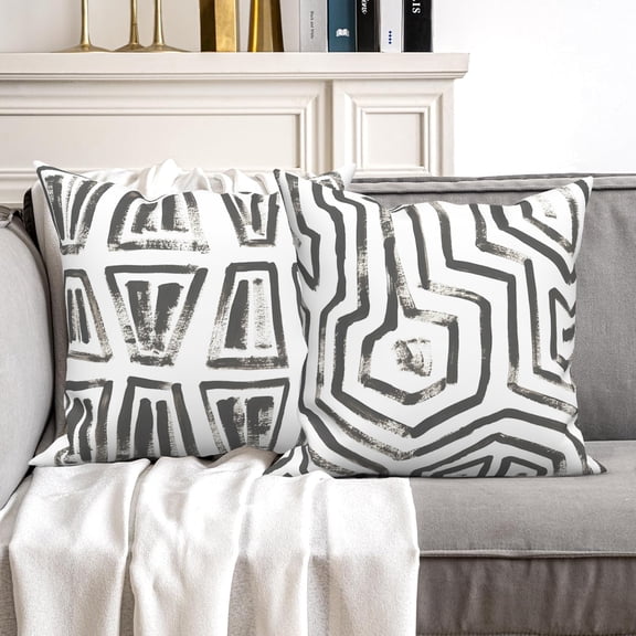 MIZHONA Couch Pillow Covers 18x18 Inch, Set of 2 Grey White Soft Throw Pillowcase for Sofa Living Room Bed