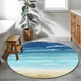thumbnail image 4 of Summer Coastal Round Rugs 4ft, Turquoise Ombre Beach Ocean Waves Non Slip Washable Rug Runner, Low Pile Indoor Floor Carpet Mat Bathroom Rugs for Living Room, Bedroom, Kids Room, 4 of 9