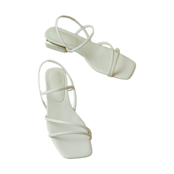 FRSASU Sandals for Women,Rectangular Toe Sandals Women'S Strappy Open Toe Low Block Heels Sandals Dress Pumps Shoes Heeled White 7(39)