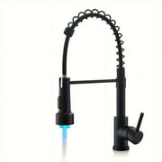 Matte Black Kitchen Faucet with LED Sprayer Single Handle Pull Down Sink Faucet