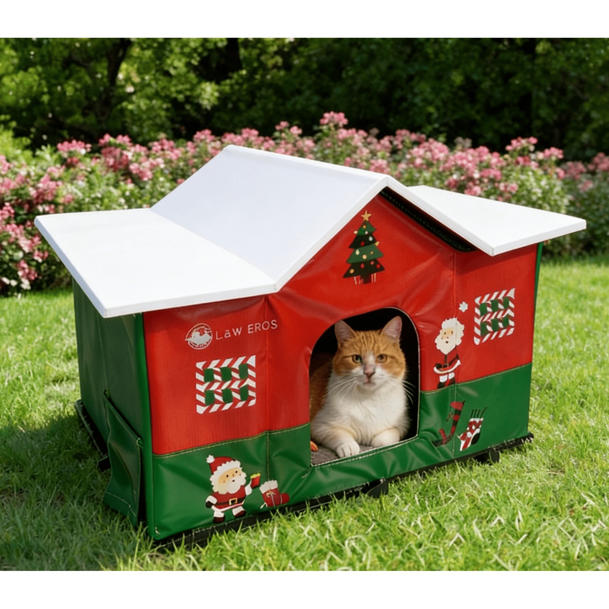 L&W BROS. Christmas Atmosphere Heated & Windproof Cat House for Outdoor Cats - Insulated Pet Living Space with Reliable Heating Function,