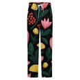 thumbnail image 5 of Floral Pattern Dark Background Pink Yellow Winter Female Pants Flannel High Waist Women Pants Lady Warm Straight Leg Plush Trousers, 5 of 7