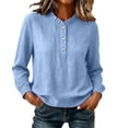 thumbnail image 2 of YuXingFu Petite Tops for Women Crew Neck Pleated Ruffle Detail Long Sleeve for Everyday Loose Fit Tees Tops Sky Blue XL, 2 of 6