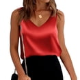 thumbnail image 2 of Satin Tank Tops for Women Loose Fit Sleeveless V Neck Cami Camisole Dress Blouses Business Shirts Formal Top Red M, 2 of 7
