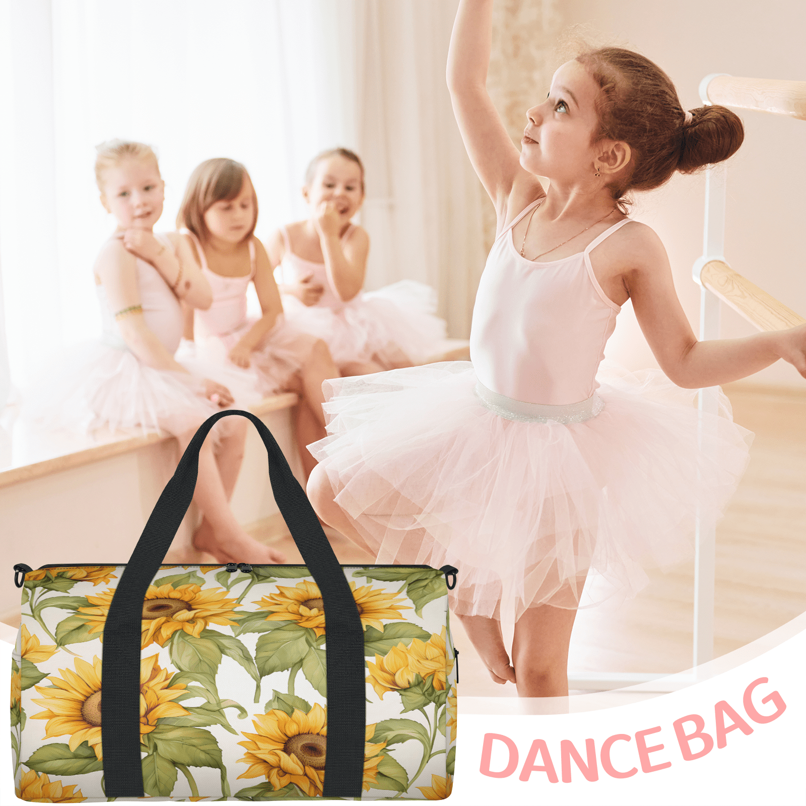 Herdesigns Sunflower Gym Bag for Women, Duffle Bag for Travel Sport, Lightweight Waterproof Carry on Weekender Overnight Dance Yoga Workout Bags