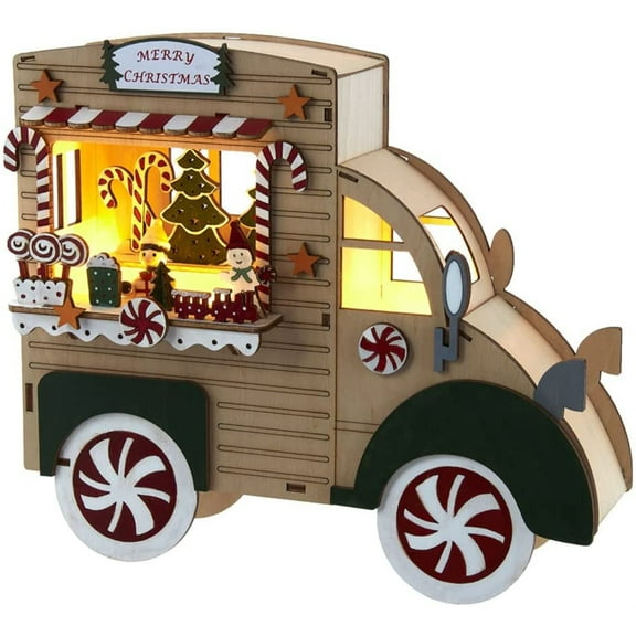 Kurt S. Adler Battery Operated Lit Merry Christmas Gingerbread Truck Table Piece