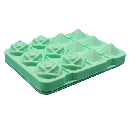 

Skys Ice Cube Mold Spill Resistant Removable Lid 12 Cavities Rose Gemstone Shaped Ice Tray Kitchen Accessories