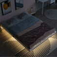 Solid Wood Low Profile Bed Frame with LED Lights Underneath, Floating
