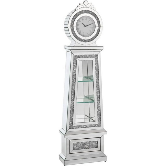 Pemberly Row Contemporary Grandfather Clock in Mirrored & Faux Diamonds