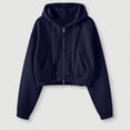 thumbnail image 5 of Zip up Hoodie Women Oversized Cropped Plain Sweatshirt Full Zip Drawstring Hooded Slouchy Jacket with Pocket Navy XL, 5 of 8